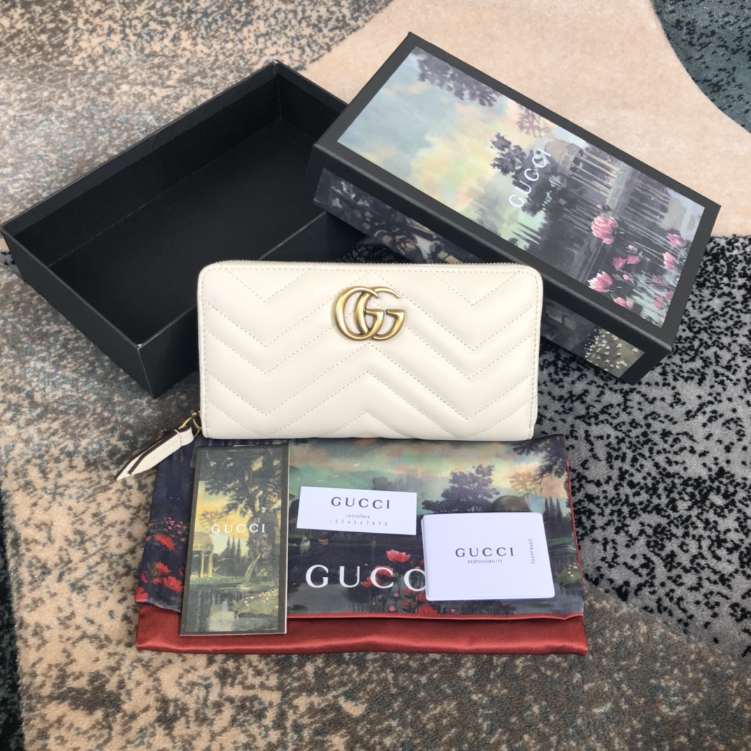 Gucci GG Marmont Zip Around Wallet 443123 White